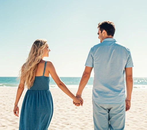 Paar am Strand, Händchen haltend